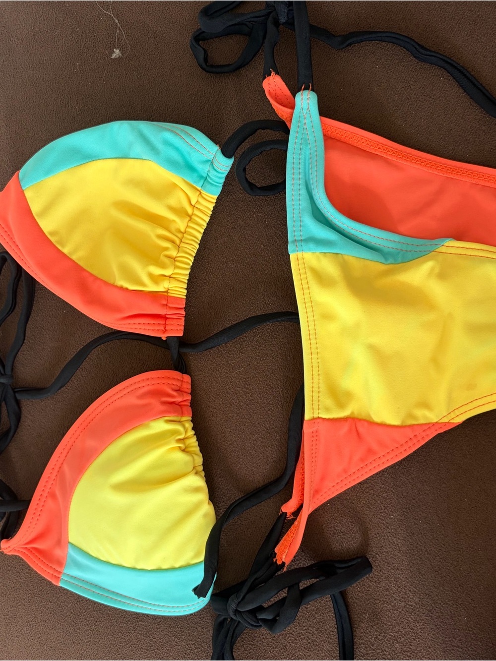 Kids Colorblock Triangle Bikini - Yellow, Coral & Aqua